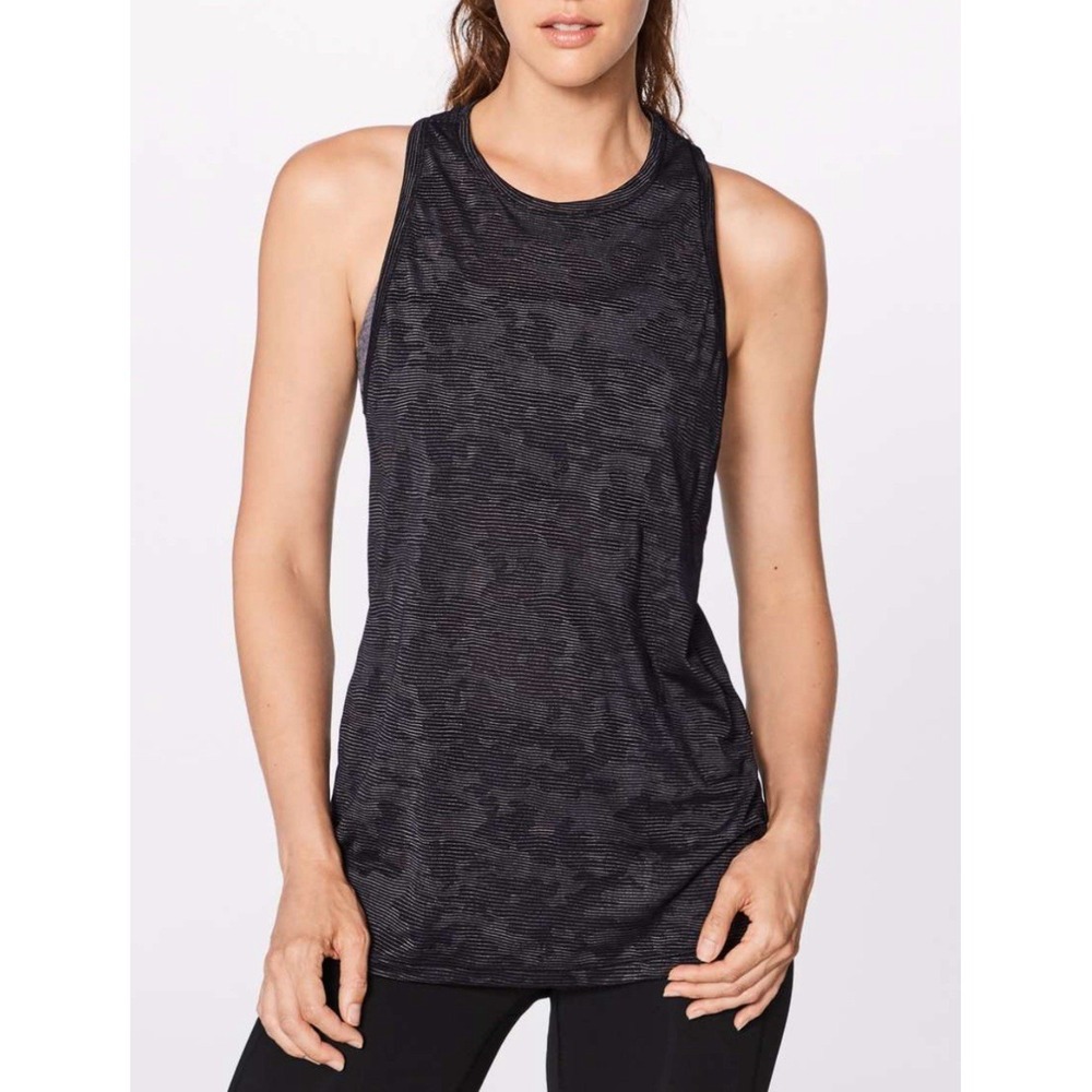 NEW Lululemon Mile Ahead Tank Black Camouflage SIZE 10 Sports Running Outdoor